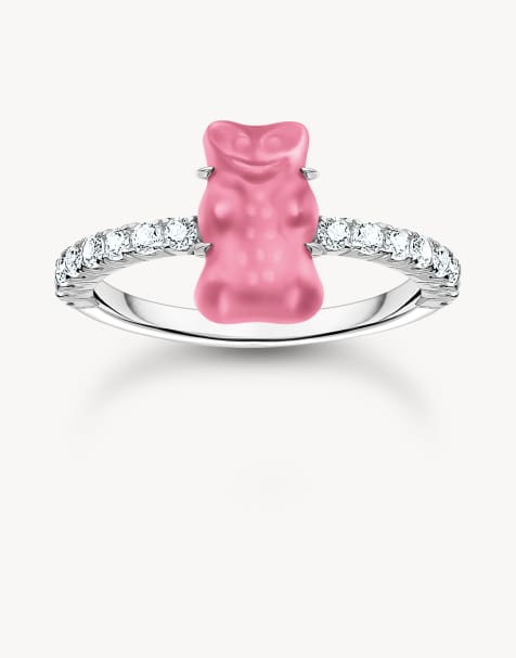 Thomas Sabo Silver ring with pink mini sized goldbears and zirconia in silver, pink, white - SILVER - view 1