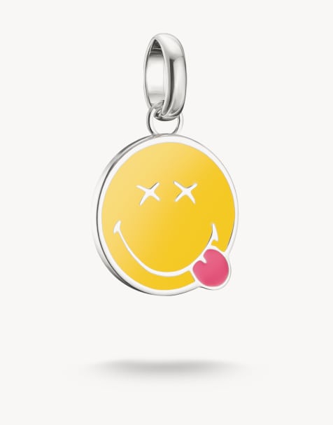 Thomas Sabo Silver smileyworld® cheeky charm pendant connect in silver, yellow, pink - view 1