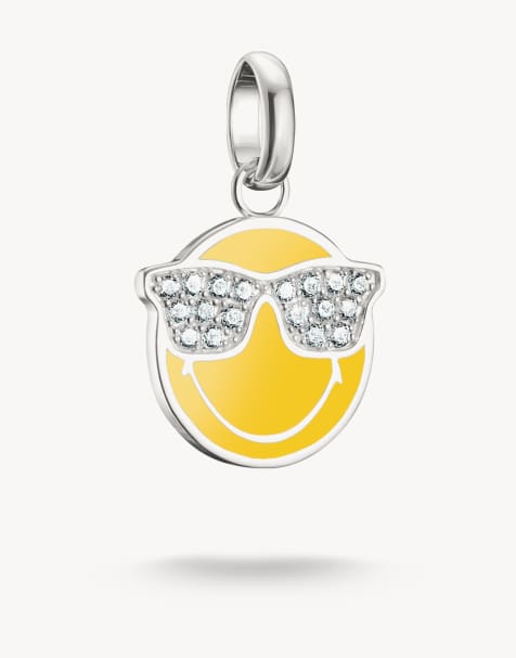 Thomas Sabo Silver smileyworld® sunglasses charm pendant connect in silver, yellow, white - view 1