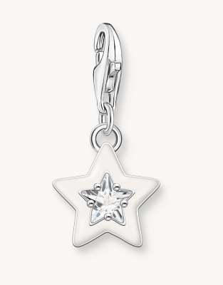 Thomas Sabo - Sternförmiger Charm-Anhänger aus 925er Sterlingsilber mit weißem Schmuckstein und Emaillierung in Kaltweiß