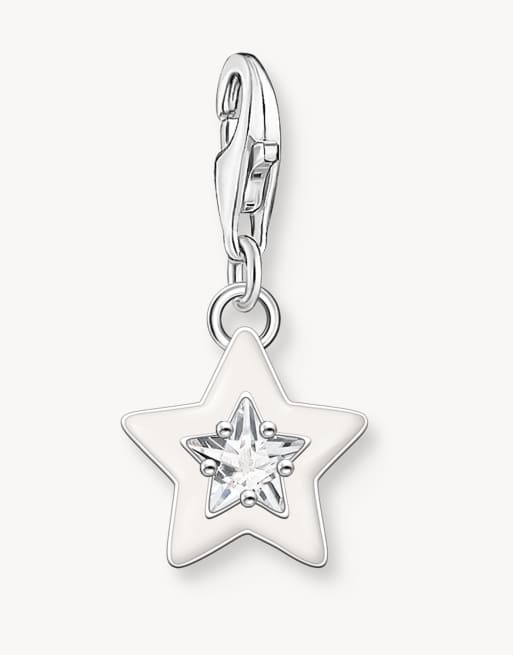 Thomas Sabo – Sternförmiger Charm-Anhänger aus 925er Sterlingsilber mit weißem Schmuckstein und Emaillierung in Kaltweiß