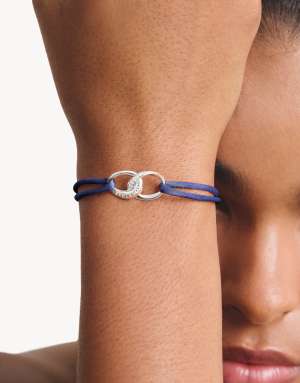 Thomas Sabo Textile bracelet together dark blue with white zirconia in silver, white, blue
