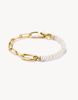 Thomas Sabo - Vergoldetes Bettelarmband im Büroklammer- und Perlen-Design in Gelbgold und Weiß mit Connect-Glied