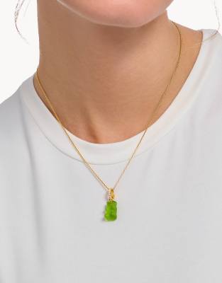 Thomas Sabo x Haribo - Halskette mit 18-karätiger Vergoldung in Gelbgold und grünem Bäranhänger-Goldfarben