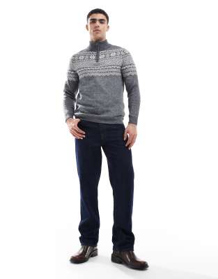 Threabare fairisle 1/4 zip sweater in gray