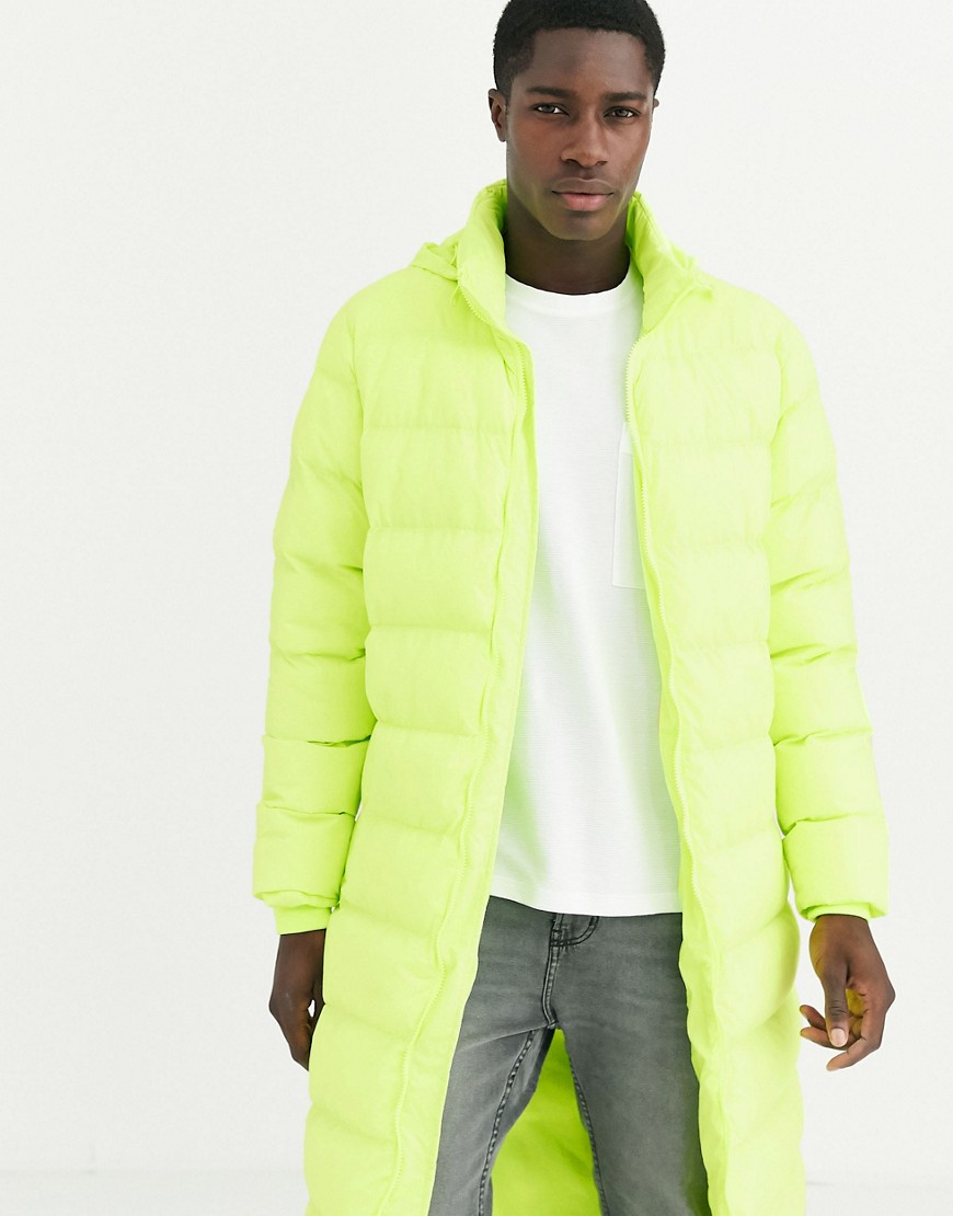 Threabare longline puffer with concealed hood-Yellow