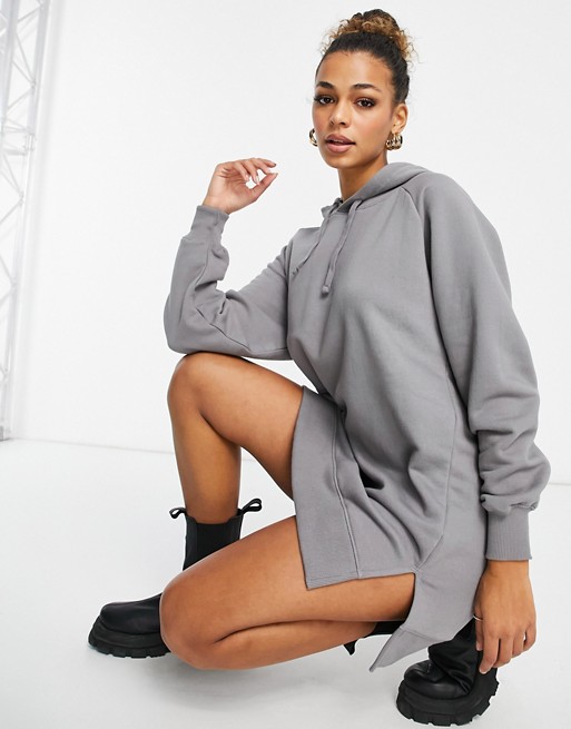 Threabare quinn oversized hoodie dress in slate grey