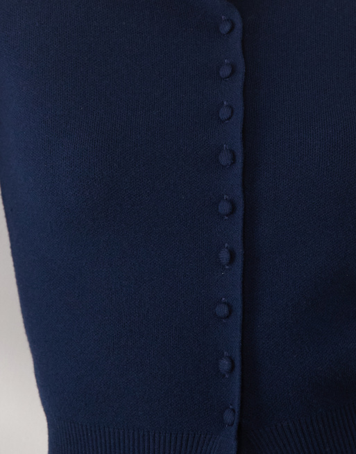 Threadare crew neck cardigan with cinched waist in navy, 4 of 4