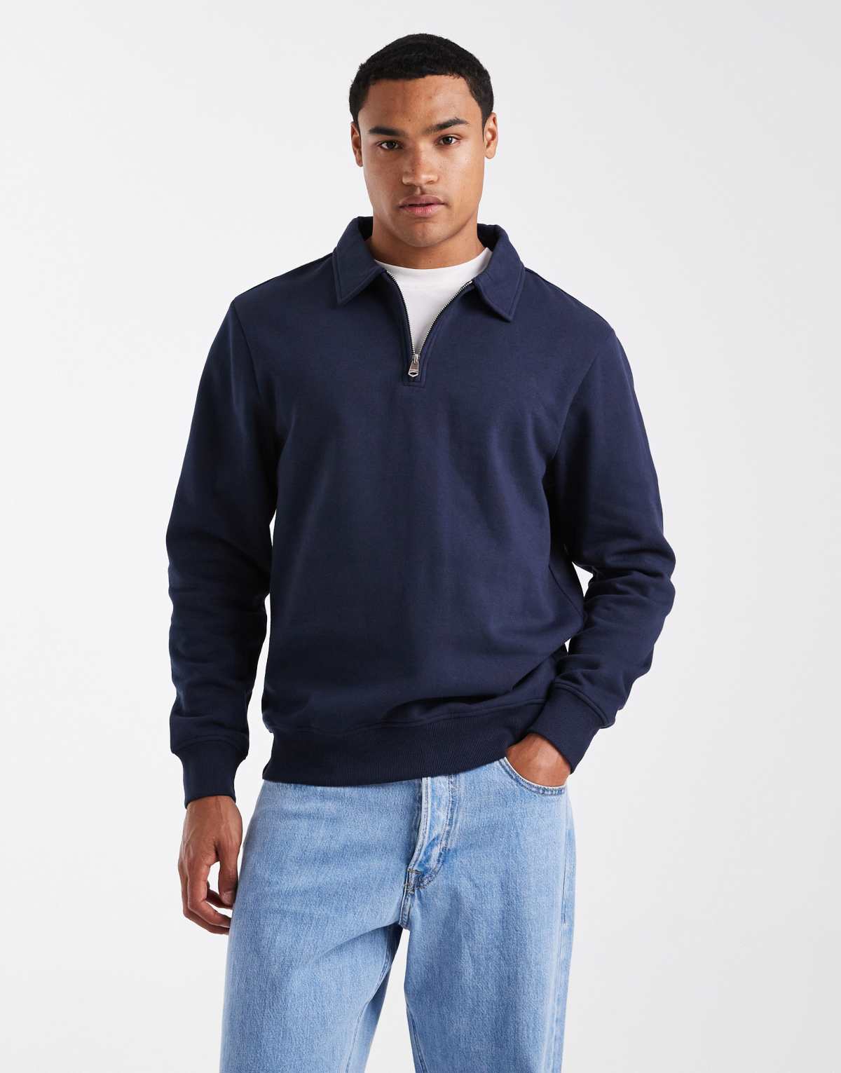 Threadbare 1/4 zip fleece sweatshirt in navy