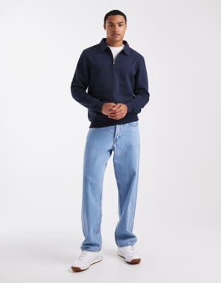 Threadbare 1/4 Zip Fleece Sweatshirt In Blue