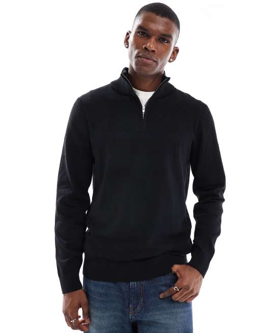 Threadbare 1 4 zip jumper in black