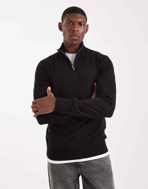 Threadbare 1/4 zip jumper in black - view 1