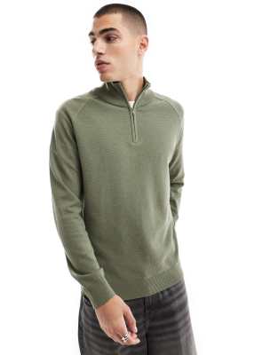 Threadbare 1/4 zip jumper in khaki - view 1