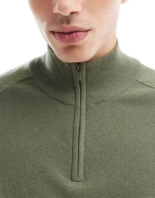 Threadbare 1/4 zip jumper in khaki, 3 of 4