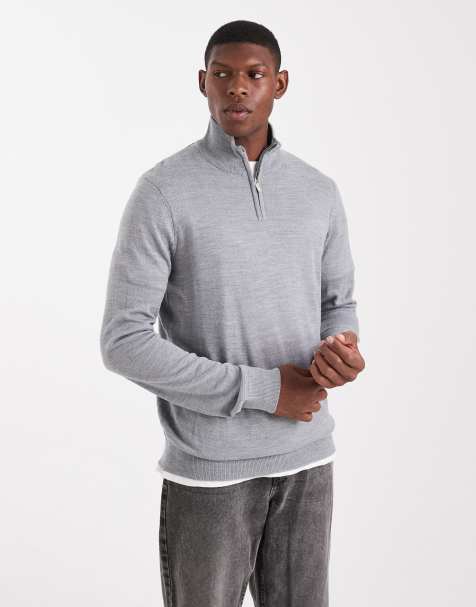 Threadbare 1/4 zip jumper in light grey - view 1