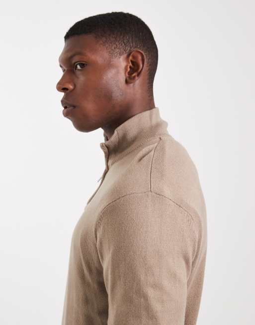 Threadbare 1/4 zip jumper in taupe, 4 of 5