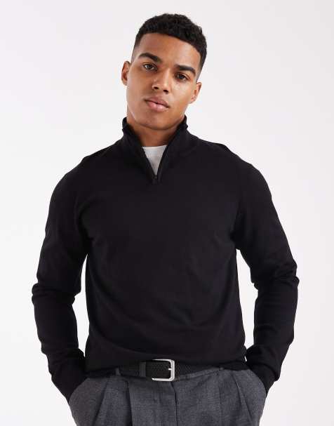 Threadbare 1/4 zip knit sweater in black - view 1