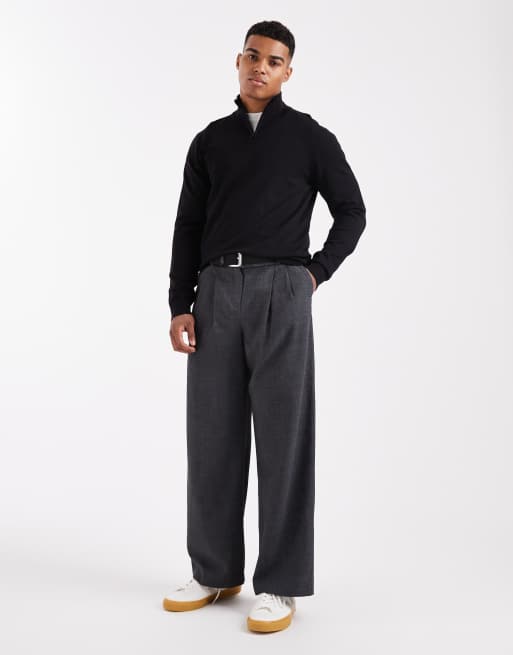 Threadbare 1/4 zip knit sweater in black