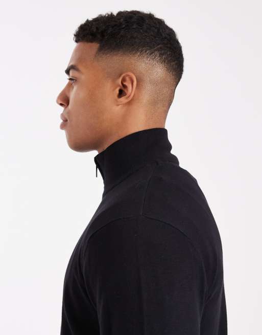 Threadbare 1/4 zip knit sweater in black