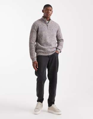Threadbare 1/4 Zip Knit Sweater In Gray