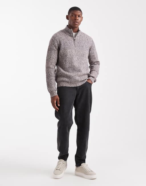 Threadbare 1/4 zip knitted jumper in brown