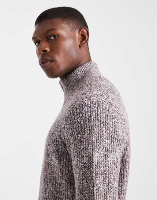 Threadbare 1/4 zip knitted jumper in brown