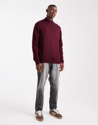 Threadbare 1/4 Zip Knit Sweater In Red