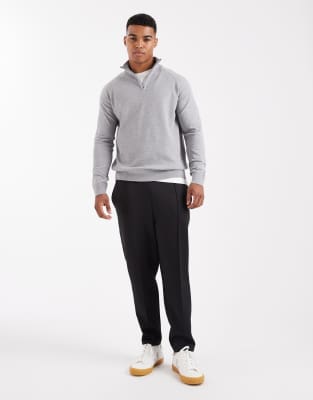 Threadbare 1/4 Zip Knit Sweater In Gray