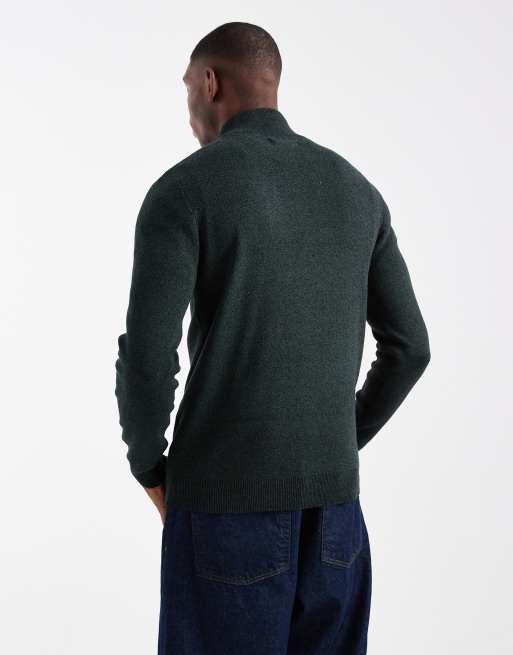 Threadbare 1/4 zip knit sweater in khaki green and black, 3 of 5