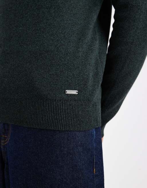 Threadbare 1/4 zip knit sweater in khaki green and black, 5 of 5