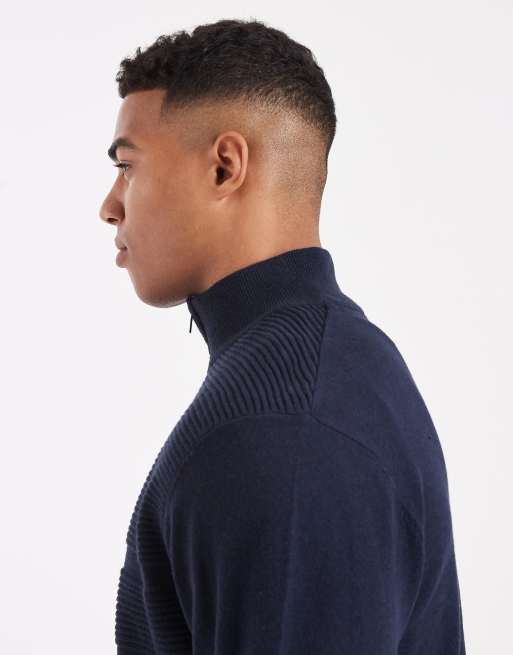 Threadbare 1/4 zip knit sweater in navy, 4 of 5