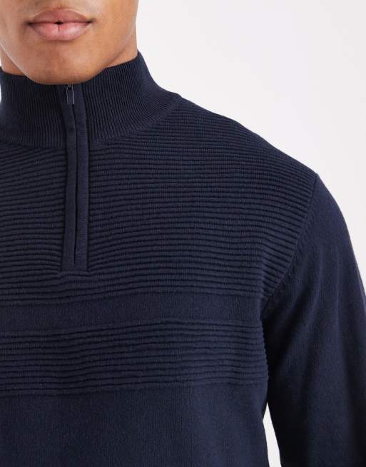 Threadbare 1/4 zip knit sweater in navy, 5 of 5