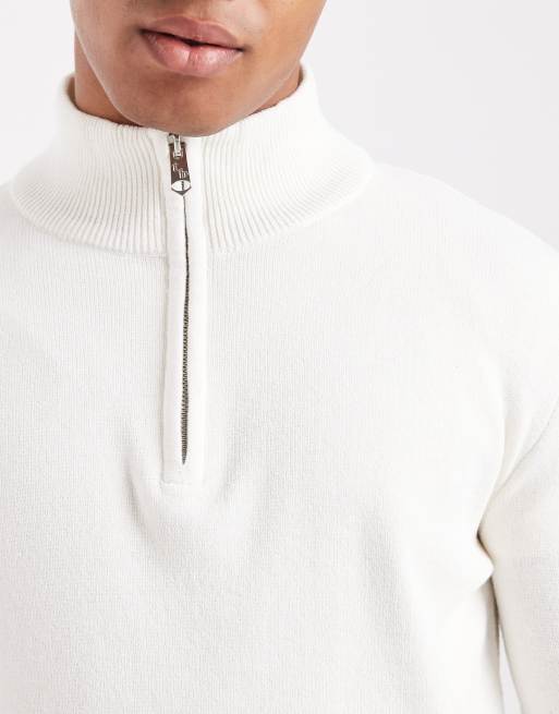 Threadbare 1/4 zip knit sweater in white | ASOS