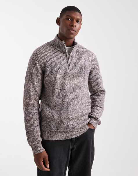 Threadbare 1/4 zip knitted jumper in brown - view 1