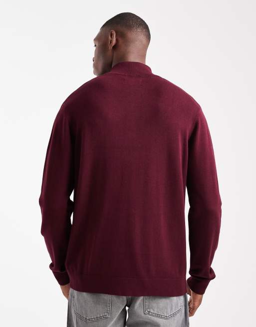 Threadbare 1/4 zip knitted jumper in burgundy, 3 of 5