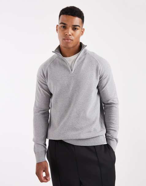 Threadbare 1/4 zip knitted jumper in grey marl - view 1