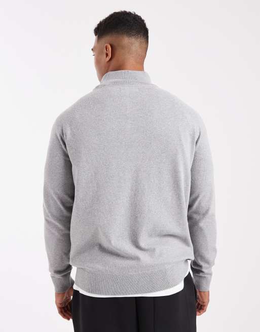 Threadbare 1/4 zip knitted jumper in grey marl, 3 of 5