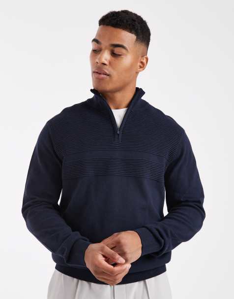 Threadbare 1/4 zip knitted jumper in navy - view 1