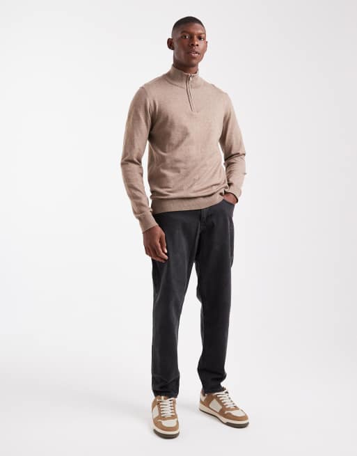 Threadbare 1/4 zip knitted jumper in taupe, 2 of 5