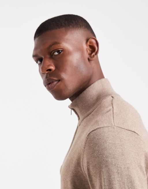 Threadbare 1/4 zip knitted jumper in taupe, 4 of 5