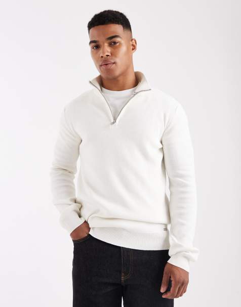 Threadbare 1/4 zip knitted jumper in white - view 1
