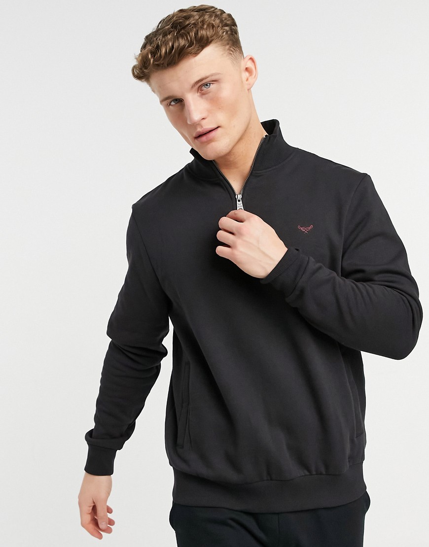 Threadbare 1/4 zip mix and match sweatshirt in black