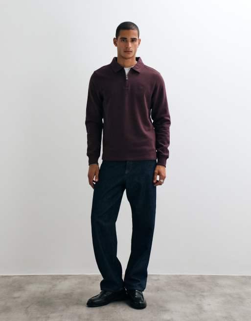 Threadbare 1/4 zip polo sweatshirt in burgundy, 2 of 5