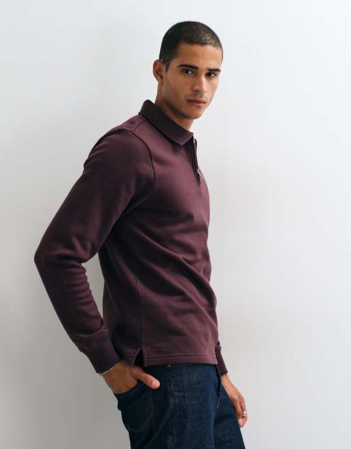 Threadbare 1/4 zip polo sweatshirt in burgundy, 3 of 5