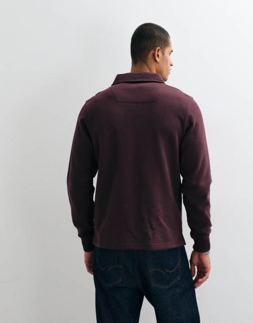 Threadbare 1/4 zip polo sweatshirt in burgundy, 5 of 5