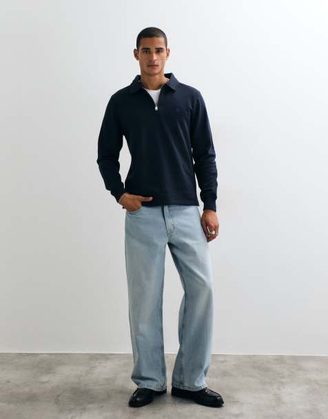 Threadbare 1/4 zip polo sweatshirt in navy - view 1