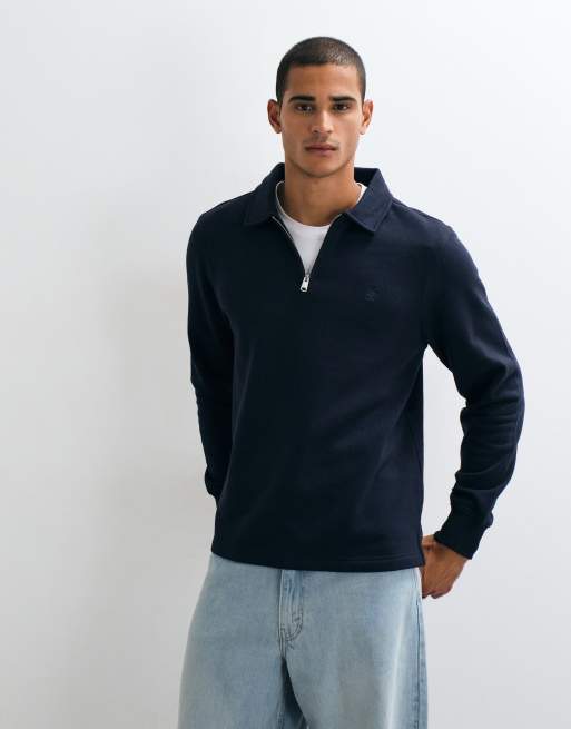 Threadbare 1/4 zip polo sweatshirt in navy, 2 of 5