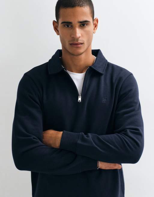 Threadbare 1/4 zip polo sweatshirt in navy, 3 of 5