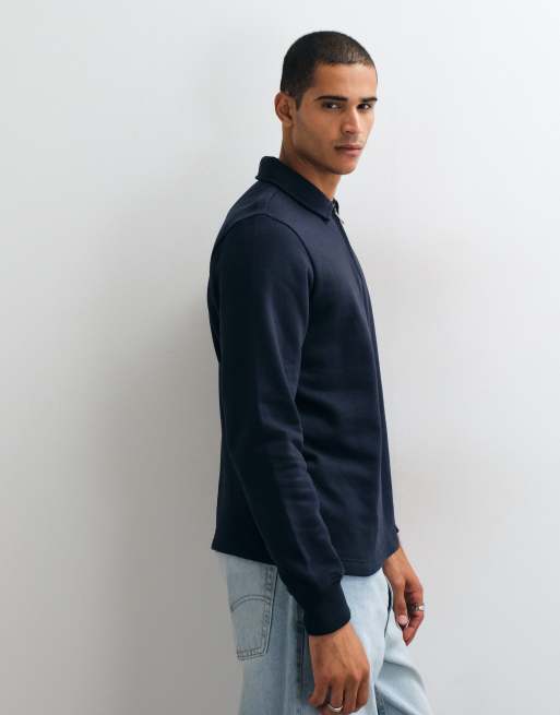 Threadbare 1/4 zip polo sweatshirt in navy, 4 of 5