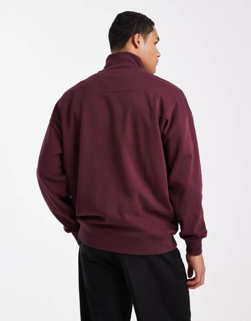 Threadbare 1/4 zip slouchy fleece sweatshirt in burgundy, 3 of 5